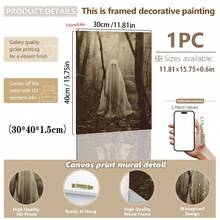 1pc Framed Canvas Wall Art, Vintage Brown Tone Misty Forest Ghost Canvas Decor, Dark Gothic Horror Halloween Retro Photo Print Framed Wall Hanging, Suitable For Modern Home Decor, Room Decoration - Forest Ghost - View 16