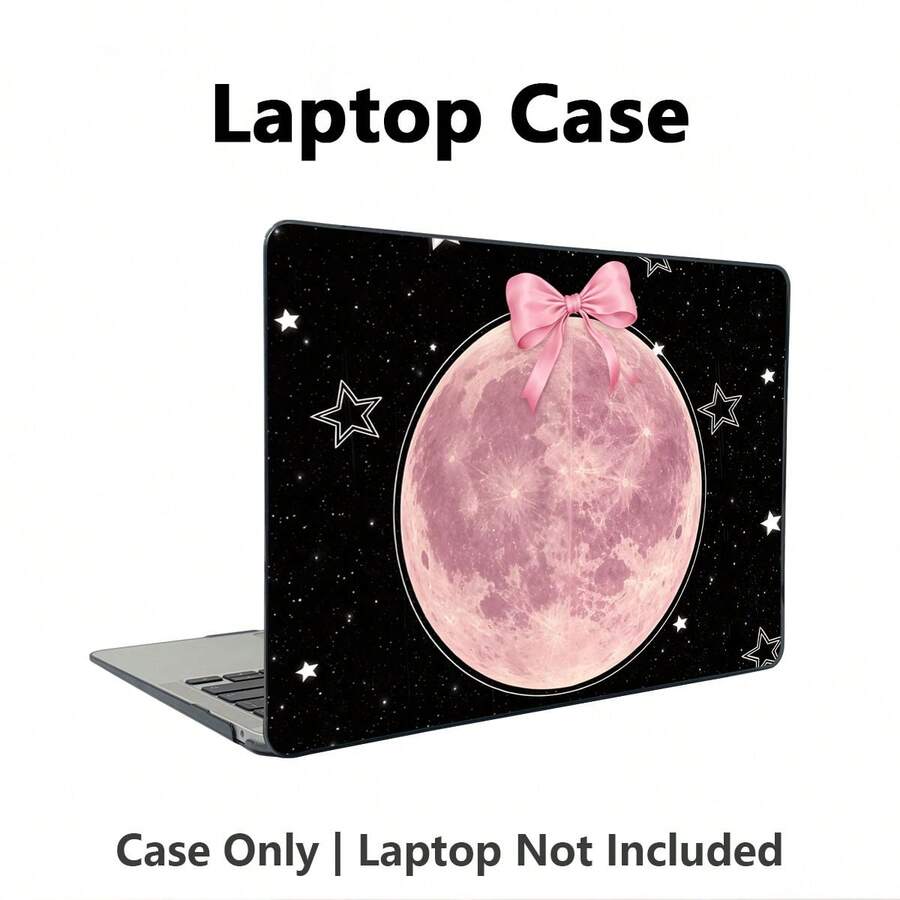 1 pieza Funda protectora para portátil con patrón impreso UV de lazo rosa, luna y cielo estrellado, carcasa protectora transparente de plástico duro para MacBook, carcasa dura de plástico duradero para Air y Pro - Ver 1