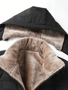 Men's Winter Thermal Lined Hooded Jacket - Black - View 7