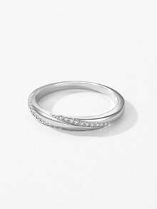 1 buah Cincin Perhiasan Pesta Fashion Wanita, Dapat Ditumpuk, Terbuat dari Perak Sterling 925 Murni dengan Zirkonia Murni, Hadiah - Perak - View 5