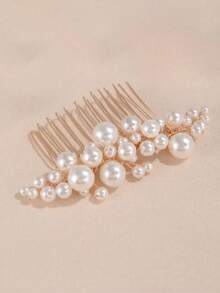 1 pezzo Pettine da sposa semplice con perle finte, accessorio per capelli da donna adatto per occasioni quotidiane e matrimoni - Dorato - Visualizzare 2