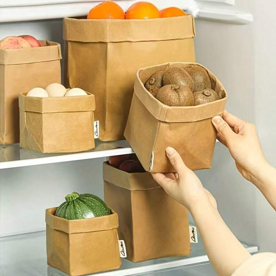 Upgraded Thickened Tear-Resistant Washable Kraft Paper Storage Bag - Suitable For Bathroom, Plants, Desk Organization | Unisex Small Bag, Ideal For Travel, Crafts And Gift Giving (Multiple Sizes Available) - View 1