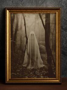 1pc Framed Canvas Wall Art, Vintage Brown Tone Misty Forest Ghost Canvas Decor, Dark Gothic Horror Halloween Retro Photo Print Framed Wall Hanging, Suitable For Modern Home Decor, Room Decoration - Forest Ghost - View 1