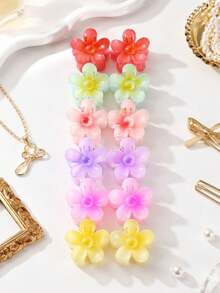 12pcs Spring/Summer Fashion Cute Hair Clip Set Gradient Color Puff Non-Slip Hair Claw Clips Small Puff Flower Design Hair Clips Suitable For Girls Attending Parties And Other Activities - Multicolor - View 6