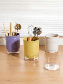 1 Household Chopstick Holder - No Drilling Design, Storage Can For Cutlery, Knives, Forks, Spoons, And Chopsticks, Multifunctional Drainage Cutlery Storage Holder, Suitable For Kitchen Storage Cutlery Rack - Multicolor - View 4