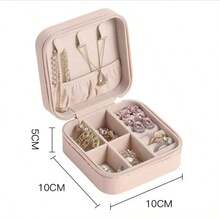 1pc Women's Portable Multi-Compartment PU Leather Anti-Oxidation Jewelry Storage Box, Minimalist Luxury Travel Commute Earring Necklace Ring Organizer, Valentine's Day Gift - Multicolor - View 3