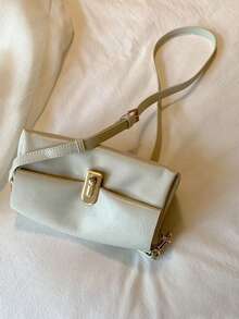 Bolso cuadrado pequeño de unicolor con diseño de nicho para mujer, bolso bandolera versátil con textura acolchada y cadena para salidas, compras y desplazamientos - Blanco - Ver 5