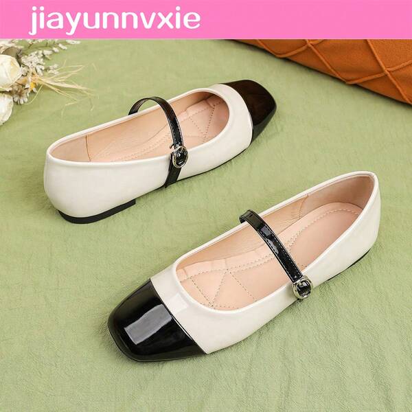 JiaYunNvXie Giày Mary Jane nữ đế bệt kiểu bà già, giày ballet