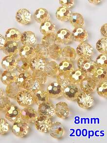 100顆 8mm 高級扁圓散珠水晶玻璃珠，手工DIY珠寶手鍊項鍊配件 - 艷金色 - 查看 4