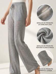 High-Waisted Wide-Leg Pants With Crease, Plain Wool, For Winter. - Light Grey - View 3