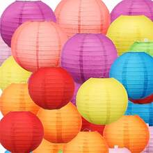16pcs/14pcs/12pcs Hanging Colorful Paper Lanterns, Multicolor Round Foldable Paper Lanterns, Suitable For Weddings, Baby Showers, Birthday Parties And Garden Decoration, Collapsible Design - Colorful Paper Lanterns - View 4