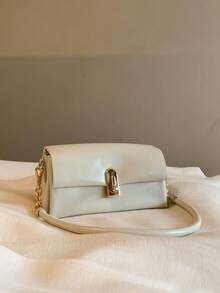 Bolso cuadrado pequeño de unicolor con diseño de nicho para mujer, bolso bandolera versátil con textura acolchada y cadena para salidas, compras y desplazamientos - Blanco - Ver 2