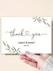 Personalized Wedding Thank You Cards, Customizable Name And Date, Elegant Green Leaf Design, Suitable For Gift Packaging - Multicolor - View 8