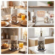 1/2pcs Cute Chef Cat Wooden Paper Towel Holder, Vertical Paper Towel Storage Rack, Rustic Kitchen Cafe Dining Table Desktop Home Decor, Cat Lover Gift - Multicolor - View 2