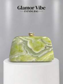 Glamor Vibe Women's Evening Party Clutch, Marble Pattern Hard Shell Evening Clutch, (Random Pattern), Essential Wedding Accessory, Valentine's Day Gift, Suitable For Weddings, Vacations, Graduation Season, Evening Parties And Other Formal Occasions, Also Can Be Used As A Versatile Accessory For Daily Outfits - Green - View 8