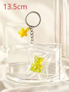1pc Unisex Electroplated Colorful Bear & Star 3D Acrylic Pendant With Transparent Bag, Creative Bag & Key Keychain Accessory - Multicolor - View 4