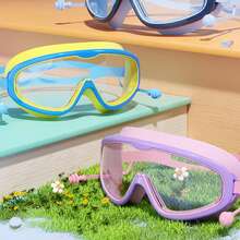 1pc Wide View Anti-Fog Waterproof Swimming Goggles, Built-In Silicone Earplugs, Adjustable Strap, Suitable For Pool, Beach, Diving - Multicolor - View 8