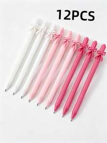1/6/12/Pcs Pink Bow Ballpoint Pens With Retractable Black Ink, Suitable For Girls Party Favors, School Birthday Gatherings, Office Supplies, Weddings - Multicolor - View 8