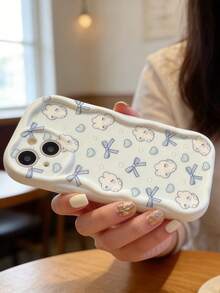 1pc Cream Dopamine Wave Ruffle Soft TPU Texture Cute Heart Bow Rabbit Pattern Phone Case Compatible With Galaxy S21 S22 S23 S24 S25 S26/Honor/ And Other Models - White - View 3