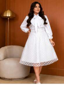 LINED TULLE MIDI SKIRT DOES NOT INCLUDE BELT ELEGANT AND BEHAVIORAL FASHION - 白色 - 查看 6