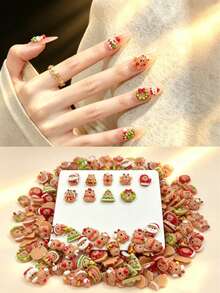 10-100pcs Cute 3D Christmas Bear Resin Nail Charms, Kawaii Santa Tree Wreath Cartoon Nail Decorations, Glossy Mini Xmas Nail Studs For DIY Manicure Acrylic Nails - Multicolor - View 3