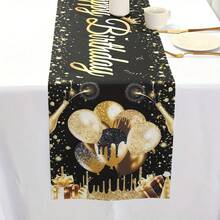1pc 13.78*70.87 Inch Black & Gold Polyester Tablecloth, Suitable For Birthday, Wedding, Family Holiday Party And Dining Table Decoration, Includes Disposable Table Runner - Multicolor - View 7