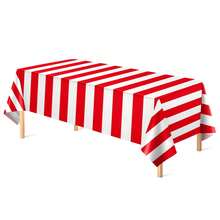 1/3pcs Red And White Striped Tablecloth 137x183cm Carnival Tablecloth Disposable Plastic Tablecloth Circus Theme Party Decoration Carnival Movie Night Birthday Christmas Red Plastic Tablecloth - Multicolor - View 8