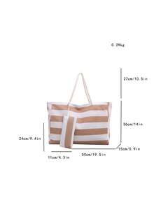 2pcs Large Waterproof Beach Tote Bag Set, With Zipper And Waterproof/Sand-Proof Design, Suitable For Swimming Pool, Random Pattern, School Backpack, Portable, Large Capacity, Suitable For Teenage Girls, Women, College Students, University, Middle School, High School, Outdoor, Travel, Outing, Work, Business, Commute, Holiday, Shopping - Coffee Brown - View 8