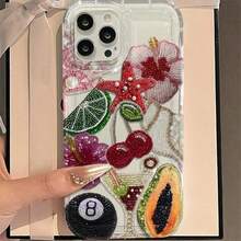 邪惡之眼珠飾圖案印花透明手機殼，水果花卉幸運符圖案印花防摔保護套，相容 iPhone 13/11/17/17 Pro，相容 Galaxy/A54/A14/A12/A13，防水防摔防刮耐用，夏季禮物派對 - 彩色 - 查看 3