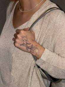 1 pieza Pegatina de tatuaje realista de PVC impermeable y resistente al roce, con patrón de 2 peces koi, adecuada para uso diario de mujeres y hombres - Gris - Ver 3