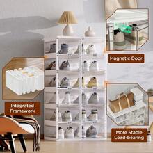 Collapsible Shoe Boxes Clear Plastic Stackable, Quick Setup Drop Front Shoe Organizer, Display Storage Cabinet For Sneakers10 T - 8 Tiers 16 Pairs - View 6