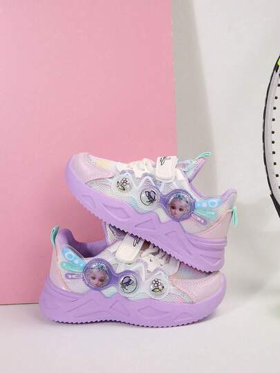 1 Pair Kids Casual Fashion Breathable Soft Sole Comfortable Cartoon Hook & Loop Sports Shoes, Spring/Autumn Girls Campus Style Sneakers