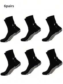 1/4/6 Pairs Men's Silicone Anti-Slip Mid-Calf Sports Socks With Lightning Pattern, Breathable, Suitable For Football, Running, Training - Black and White - View 18