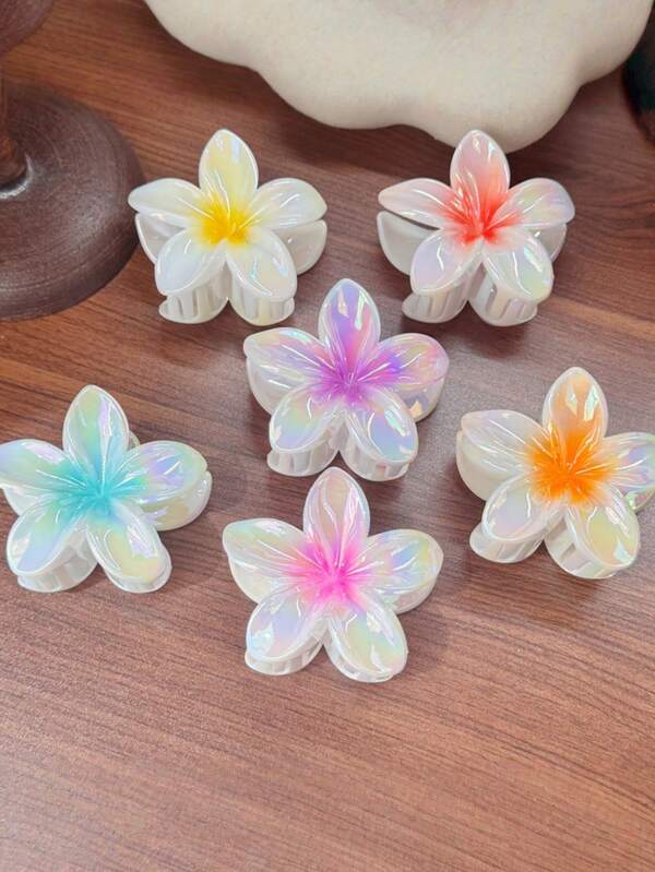 6pcs/3pcs/1pc Fashion Gradient Hibiscus Flower Hair Claw Clip, Cute Hair Claw For Hair Styling, Suitable For Beach Vacation, Photo Taking, Daily Commute