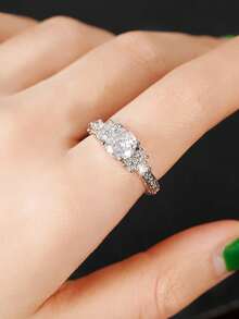 1pc Beautiful Cubic Zirconia Ring, Suitable For Women, Suitable For Wedding, Engagement, Anniversary Party, Valentine's Day Gift - 1# - View 5