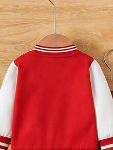 Set Baju dan Celana Hangat Kerah Baseball Motif Kartun untuk Bayi Laki-laki - Merah - View 5