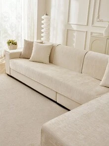 1pc Chenille Vertical Textured Jacquard Solid Color Sofa Cushion Cover, Modern Minimalist Sofa Seat Cover, Anti-Slip Anti-Dust Anti-Cat Scratch Pet Friendly, Durable Wear-Resistant Machine Washable, Protect Sofa, Sofa Renovation, Sofa Decoration, Enhance Atmosphere, Bohemian, All Season Universal Sofa Cover, Universal Living Room Bedroom Study Outdoor, 1-4 Person Straight L-Shaped Sofa Cushion Cover, Sofa Cover - Beige - View 3