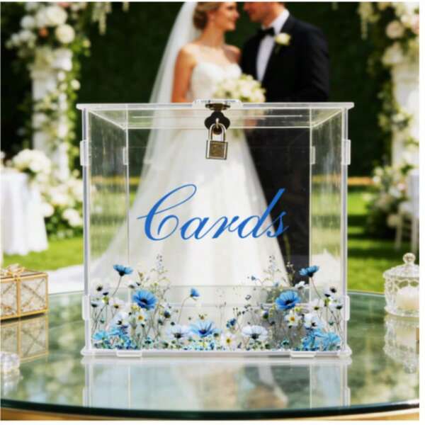 1 Set Boîte à cartes de mariage en acrylique avec couvercle verrouillable, boîte de rangement multifonctionnelle pour cartes et enveloppes, convient pour mariage, baby shower, anniversaire, fête de remise des diplômes, facile à assembler