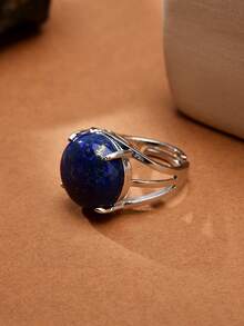2pcs Fashion Natural Stone Natural Crystal White Crystal And Lapis Lazuli Open Ring Set, Mother's Day Valentine's Day Birthday Gift - White Crystal and Lapis Lazuli - View 7