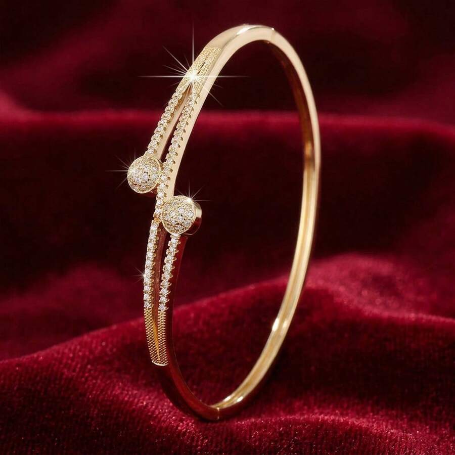 1pc Geometric Circular Symmetry Design Artificial Zirconia Inlaid Women Bracelet - Multicolor - View 1