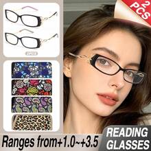 2Pcs Fashionable Small Frame Rectangular Reading Glasses, Unique Metal Butterfly Shaped Temple Design, With High-Quality Metal Hinges, Suitable For Women's Daily Reading Wear, Comes With High-Quality Glasses Storage Bag - White - View 1