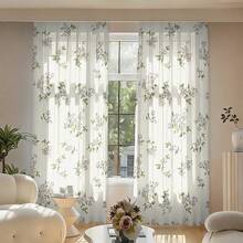 2PCS Elegant White Fabric With Tiny Floral Print Light Sheer Curtains, Semi-Sheer For Privacy Protection. Easy Rod Pocket Installation,Fade-Resistant After Washing, Lightweight And Washable. Ideal For Home, Room And Kitchen Decor & Space Dividers. - Multicolor - View 7