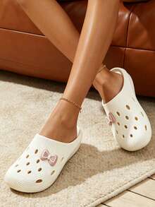 Women's Minimalist Solid Color Bow Knot Summer All-Season Daily Versatile Fashion Cute Campus Indoor Outdoor Clogs Mule Slip-On Slippers - White - View 4