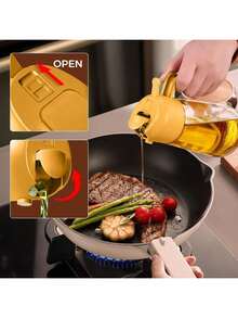 Pulverizador de aceite de vidrio de borosilicato 2 en 1 de 470 ml, 18 cm, a prueba de fugas con mango de PP, pulveriza y vierte, no se obstruye, disponible en varios colores, utensilio de cocina para freidora de aire, parrilla, ensalada, estilo minimalista moderno - color naranja - Ver 2