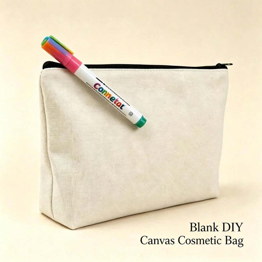 Blank DIY Paintable Canvas Makeup Bag, Customizable Zipper Pencil Case, Multi-Functional Travel Organizer Bag, Back To School And Vacation Essential, Personalized Birthday Gift For Teachers, Bridesmaids, Moms - DIY Blank Cloth Bag - View 1