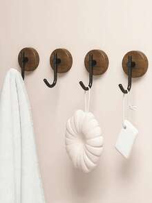 1/2/4-Piece Walnut Wood Door Hooks, Bathroom Towel Racks, Creative Coat Hooks (With Adhesive Backing, No Drilling Required) Home Decor Hooks, Solid Wood (Note: Only Suitable For Everyday Bathroom Items; Do Not Hang Heavy Objects, Or They Will Fall). - Multicolor - View 9