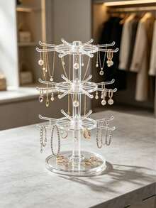 1 pieza Soporte de exhibición giratorio de doble capa ajustable para llaveros, estante de almacenamiento de escritorio multifuncional de plástico, adecuado para llaveros, insignias, joyas, collares, pulseras, colgantes - Soporte de exhibición multifuncional para coleccionables y trofeos - Multicolor - Ver 6