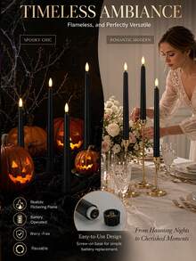 3/6/12/24 Pcs Halloween Flameless Taper Candles Black Candles Battery Operated LED 3D Wick Flickering For Halloween Table Decorations - Kuroko - View 6