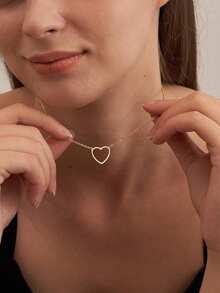 1 pieza Hermoso collar con colgante en forma de corazón, adecuado para que las mujeres lo usen, aplicable para boda, compromiso, aniversario, fiesta, regalo del Día de San Valentín - Amarillo Oro - Ver 2