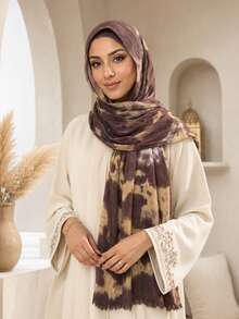 Hijab Syal Viscose Modal Berkerut Ombre Dua Warna, Selendang Panjang Lembut dan Ringan dengan Hiasan Rumbai untuk Gaya Abaya - coklat coklat - View 2